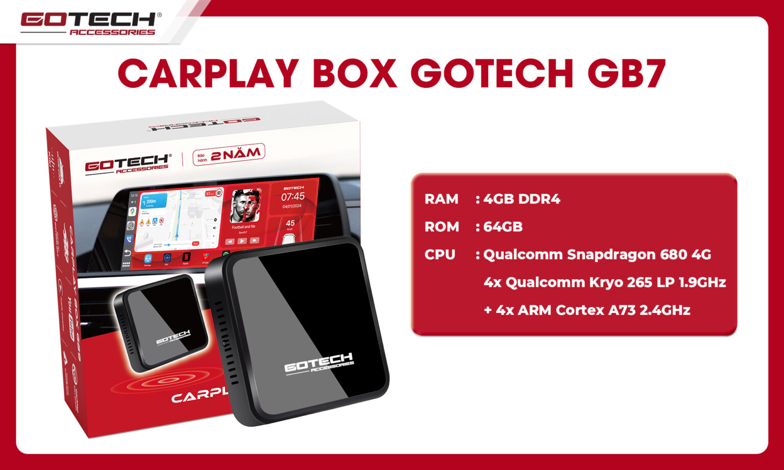 Carplay Box Gotech GB7 lắp được cho hầu hết dòng xe phổ thông hiện nay