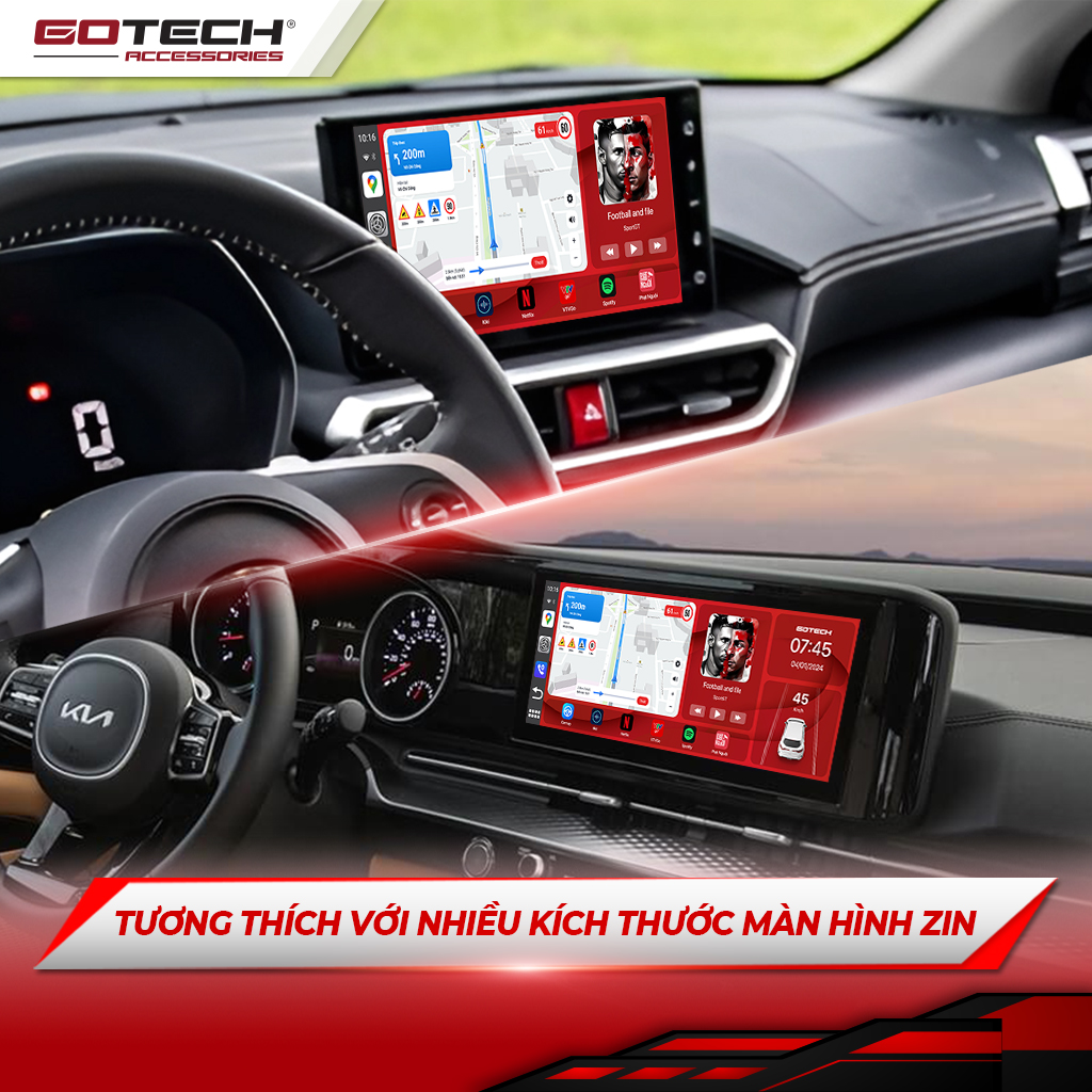 Android Box Gotech GB7 tự động tương thích với nhiều kích thước màn hình zin ô tô
