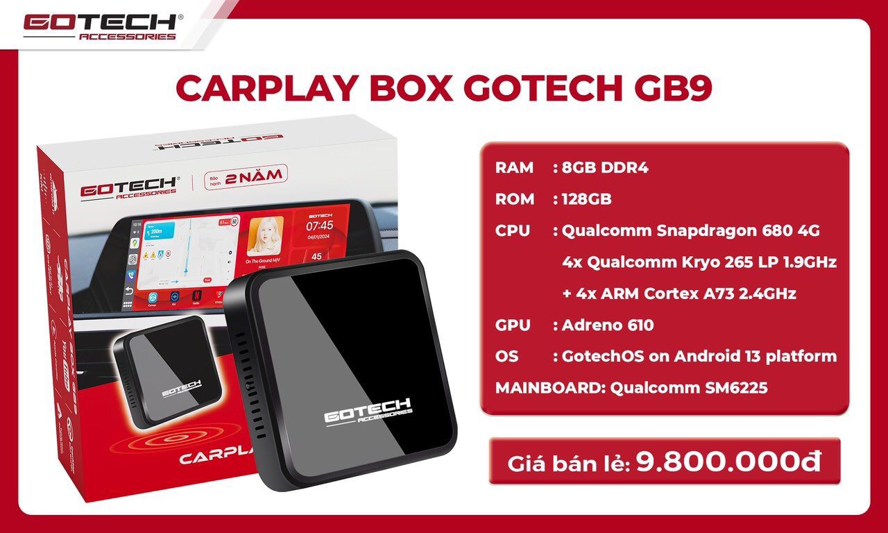 Carplay Box Gotech GB9 phù hợp với những chủ xế có nhu cầu cải thiện tính năng giải trí trên màn zin ô tô