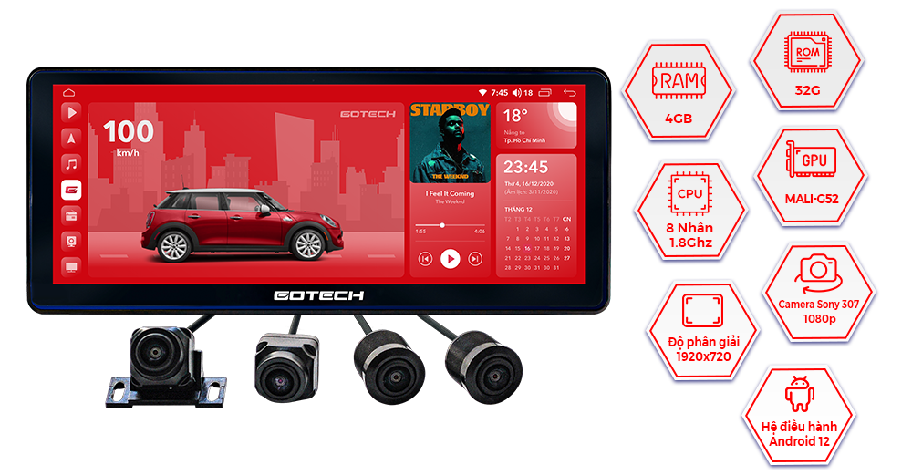 Màn hình android ô tô thông minh Gotech GT12.3i 360 hệ điều hành android 12 cùng cấu hình mạnh mẽ