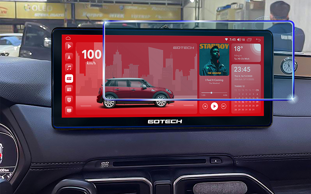 Màn hình ô tô android Gotech GT12.3i trang bị kính lọc ánh sáng xanh