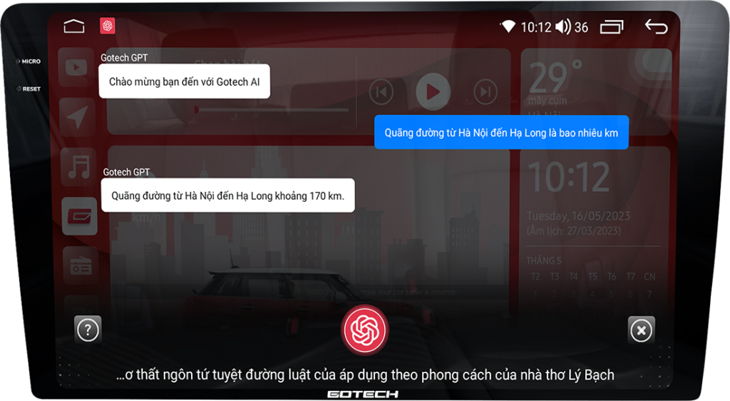 Màn hình android ô tô GT2K Max 360 điều khiển giọng nói