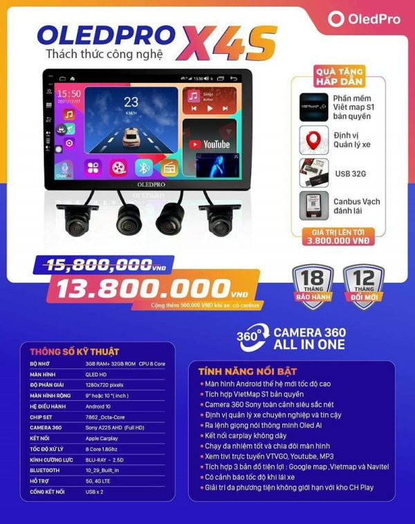 Màn Hình Liền Camera 360 OledPro X4S Cao Cấp - Hình ảnh 2