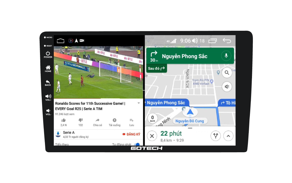 Màn hình ô tô thông minh Gotech GC6 mở đa nhiệm ứng dụng