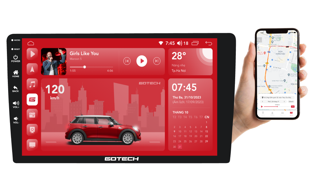 Định vị xe từ xa trên màn hình Gotech GC6