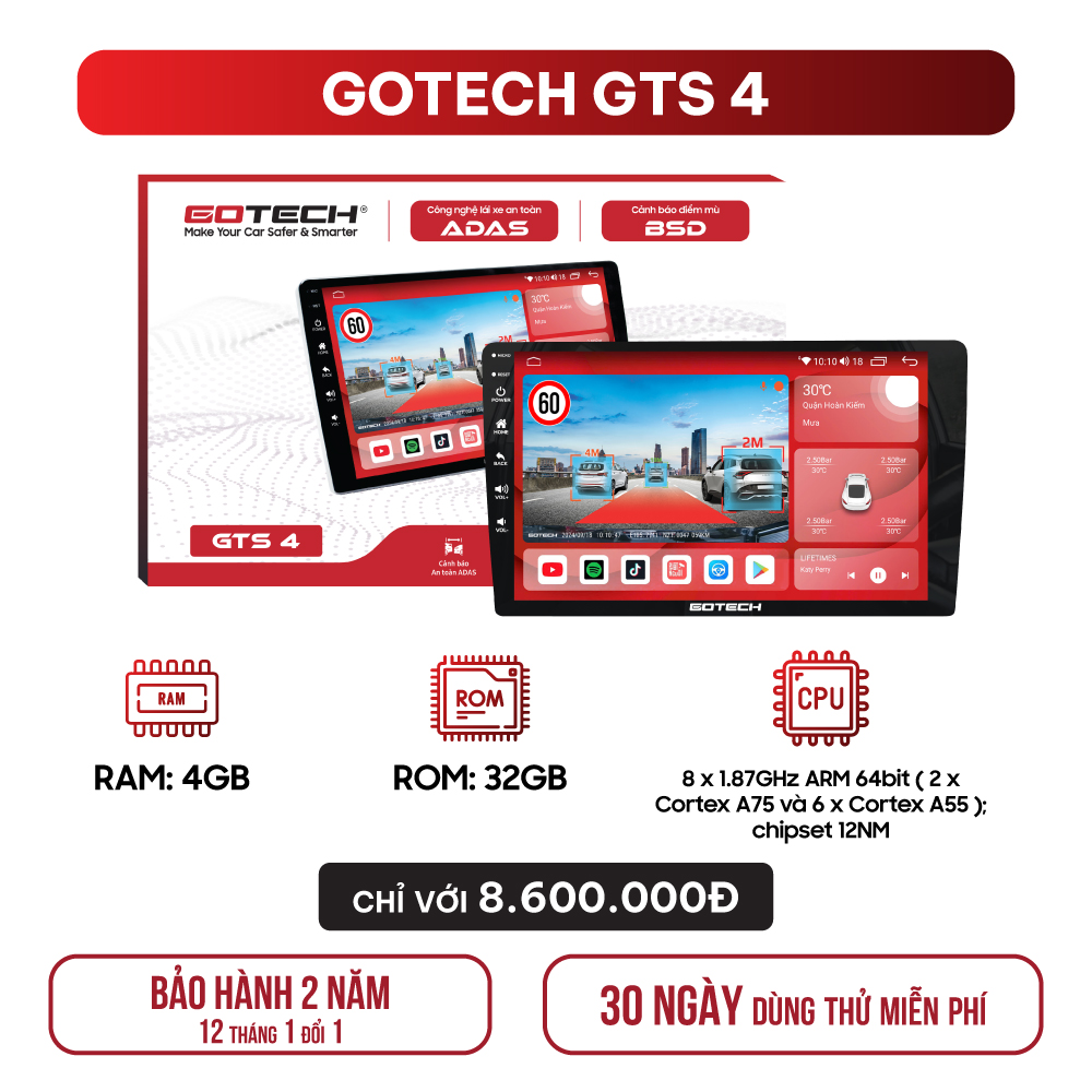 MÀN HÌNH Ô TÔ THÔNG MINH GOTECH GTS4